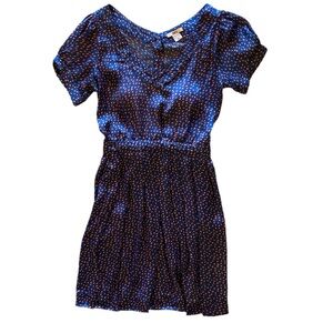 Stunning Blue & Orange Cutout Back Cinched Waist V-Neck Dress Great Condition!